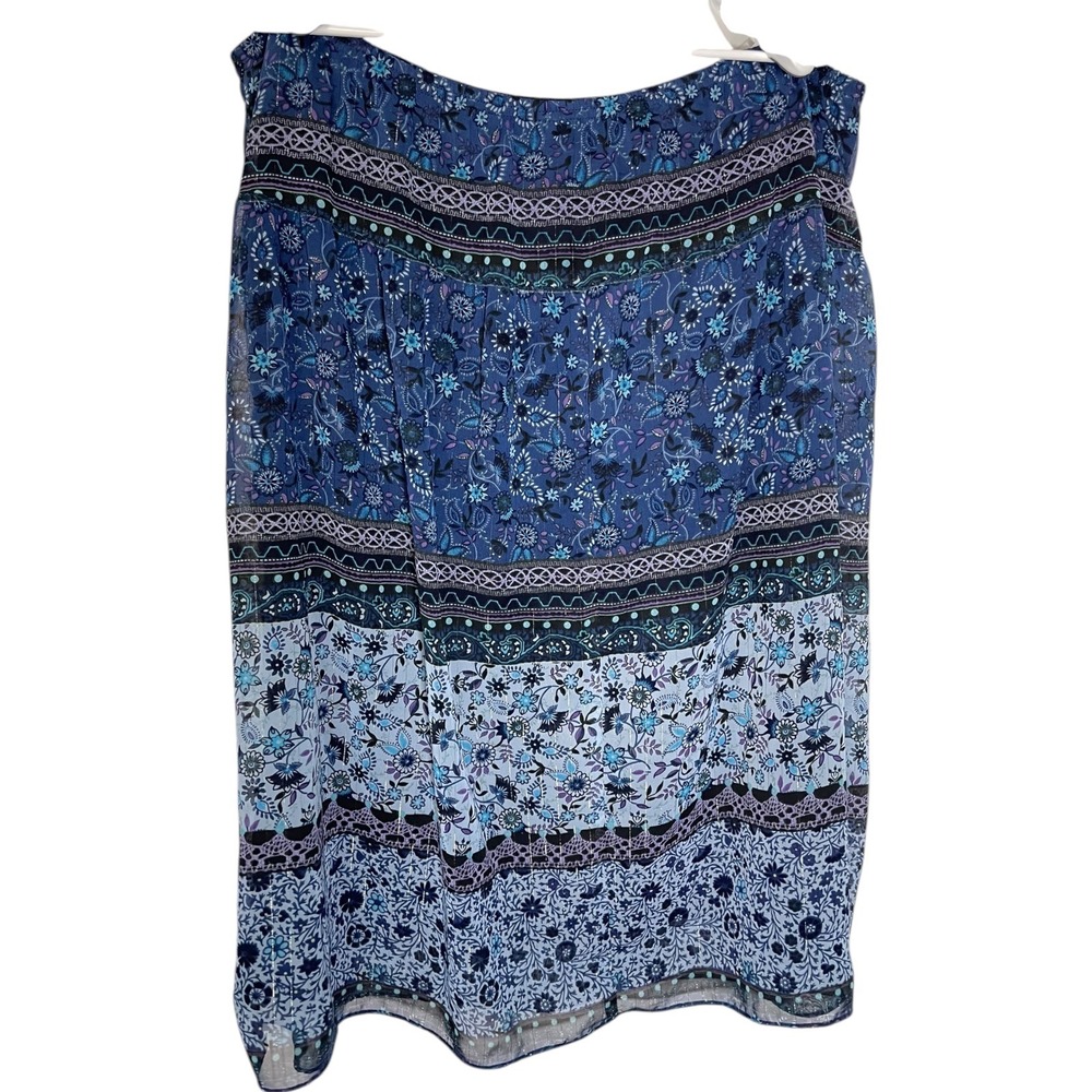 Dressbarn 18W Blue Floral Midi Skirt Patchwork Elastic Waist Boho Cottagecore